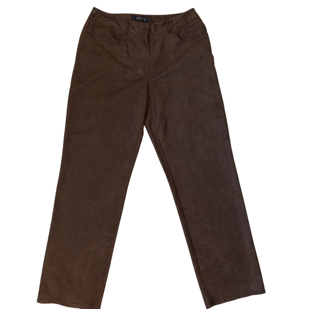 VTG Kasper dark brown faux suede wide leg mid rise trouser pants SIZE 10